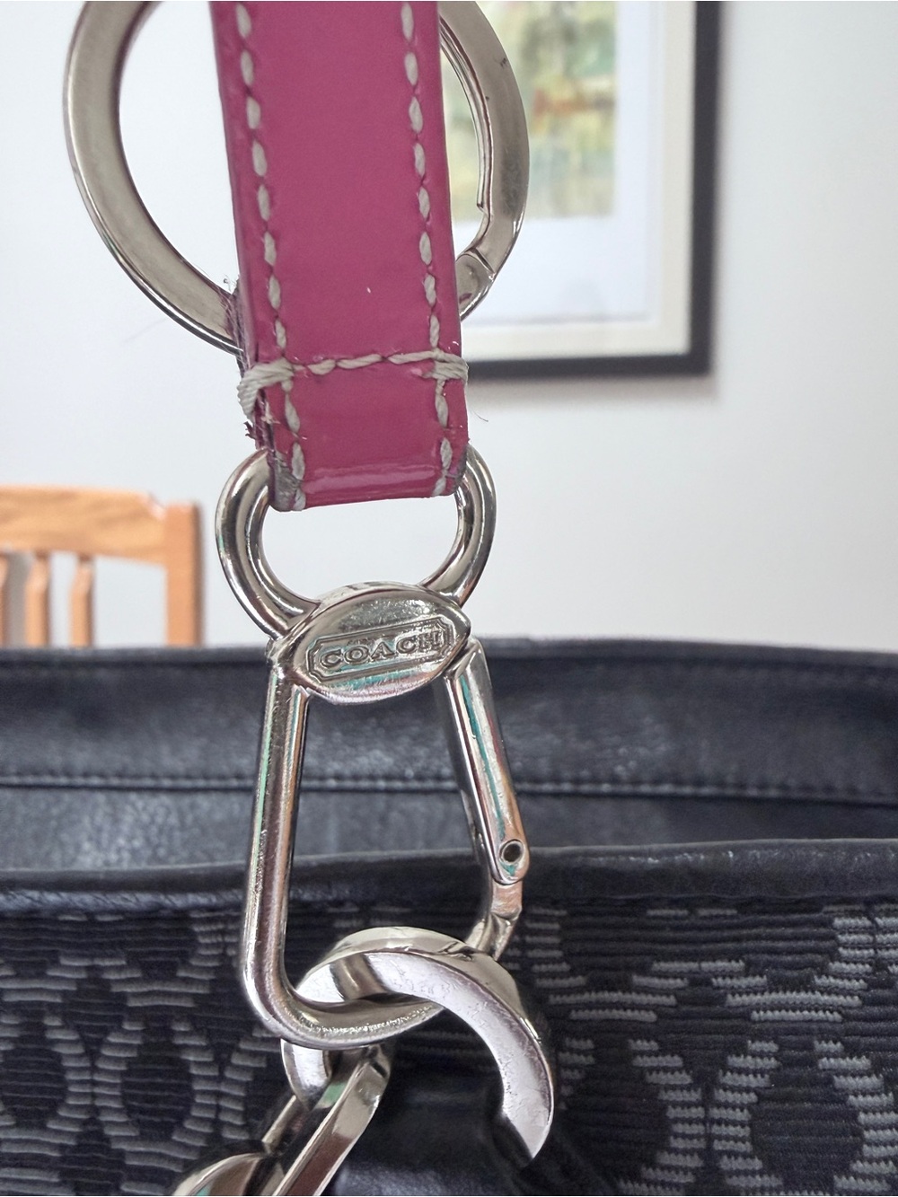 2013 COACH Madison Blk/Gry OpArt Needlepoint Tote w/ Pink Leather Charm 26767 - Picture 12 of 15